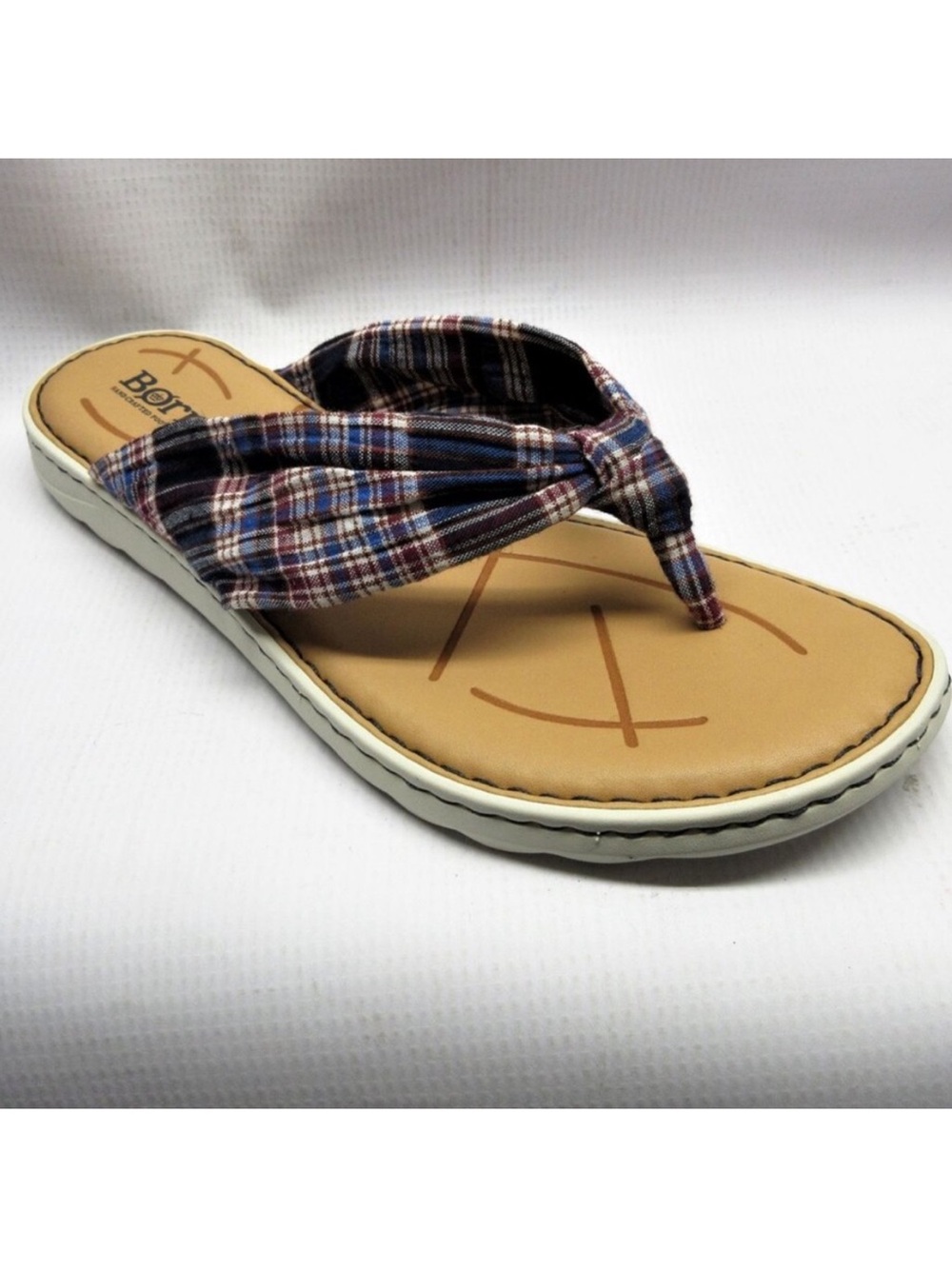 Born TIDE Plaid Navy and Red Fabric Thong Sandals